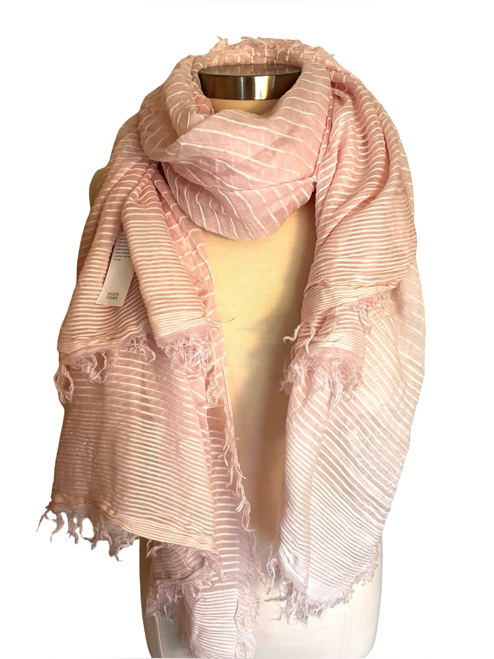 Eileen Fisher Pink Organic Lightweight Texture Fringe Scarf Wrap - Picture 10 of 10